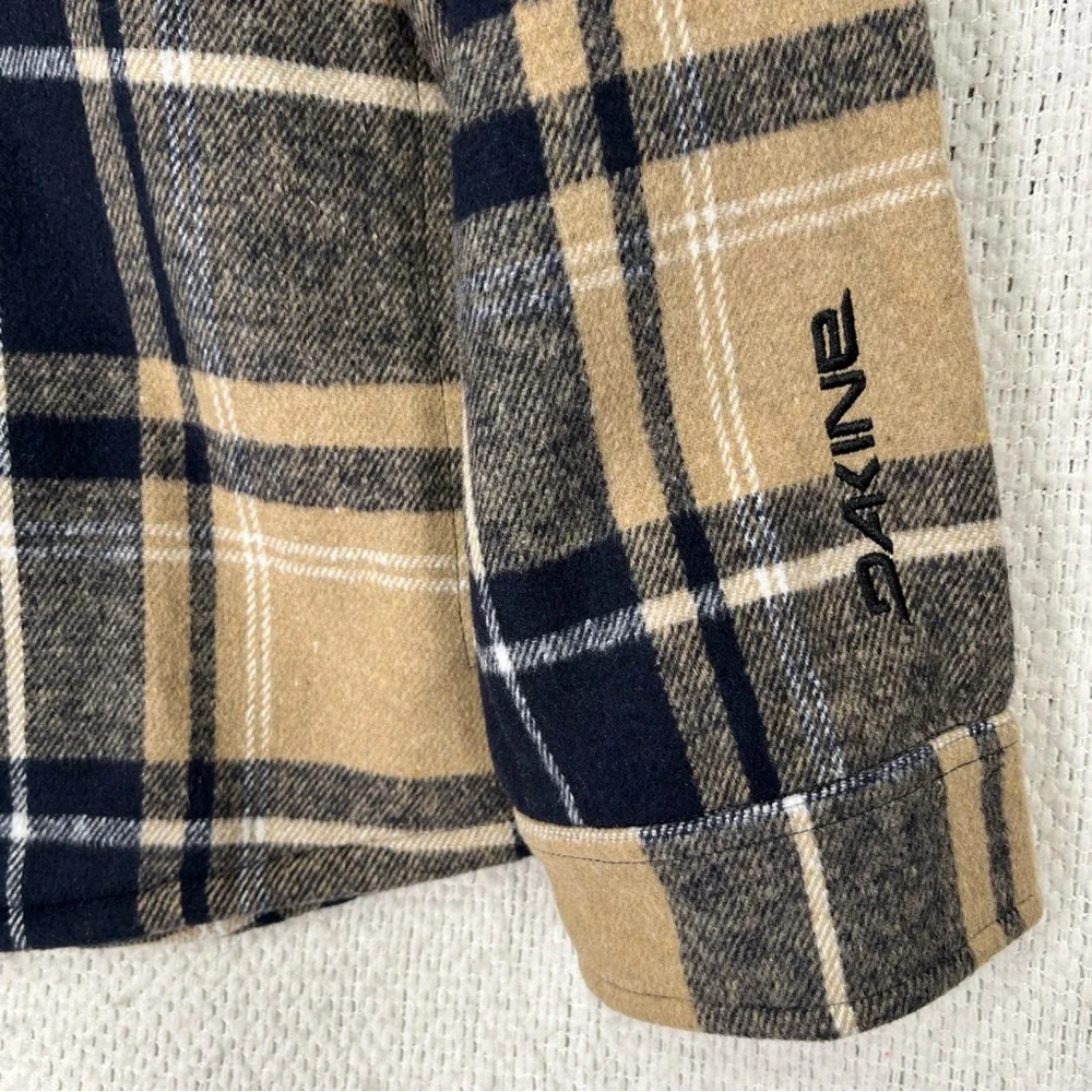 Dakine Bonded Shirt Jacket Mens XXL Tan Navy Plaid Fleece Lined Flannel Pockets